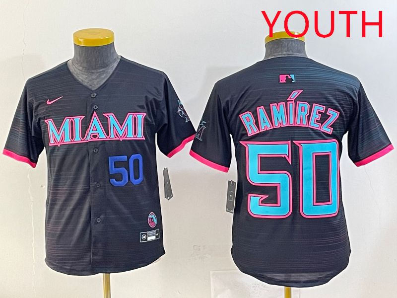 Youth 2025 Miami Marlins #50 Ramirez Black Joint Name Nike MLB Jersey style 5